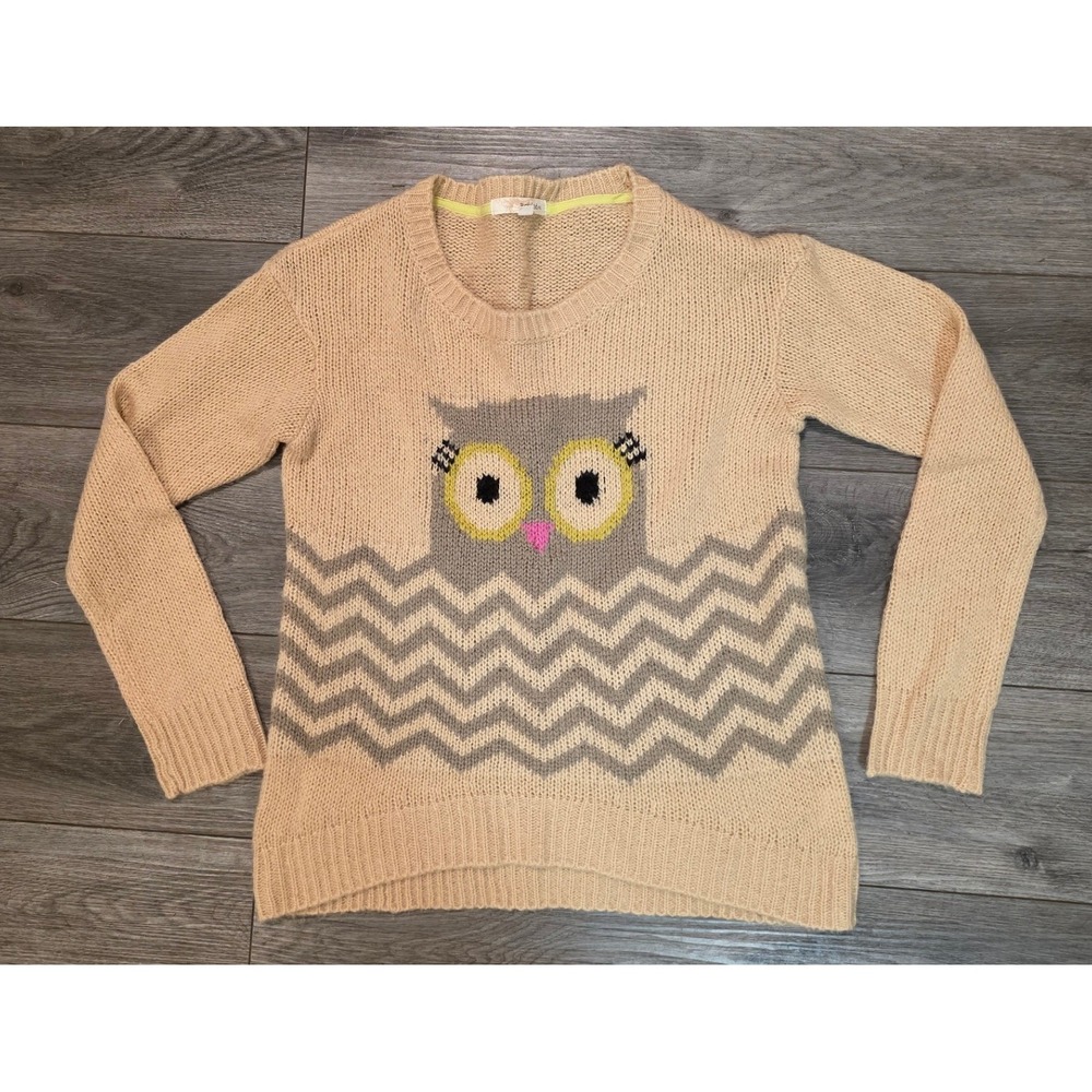 Rewind Women Medium Sweater Peach Owl Chevron Intarsia Knit NYS702Q60